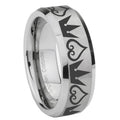 8MM Hearts and Crowns Beveled Brushed Gray Tungsten Band For Men