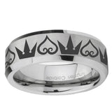 10mm Hearts and Crowns Beveled Edge Matte Grey Tungsten Ring