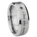 8MM Sound Wave, I love you Beveled Brushed Gray Tungsten Ring For Man