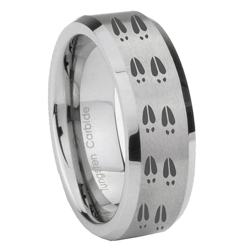10mm Deer Tracks Beveled Edges Matte Grey Tungsten Carbide Anniversary Ring