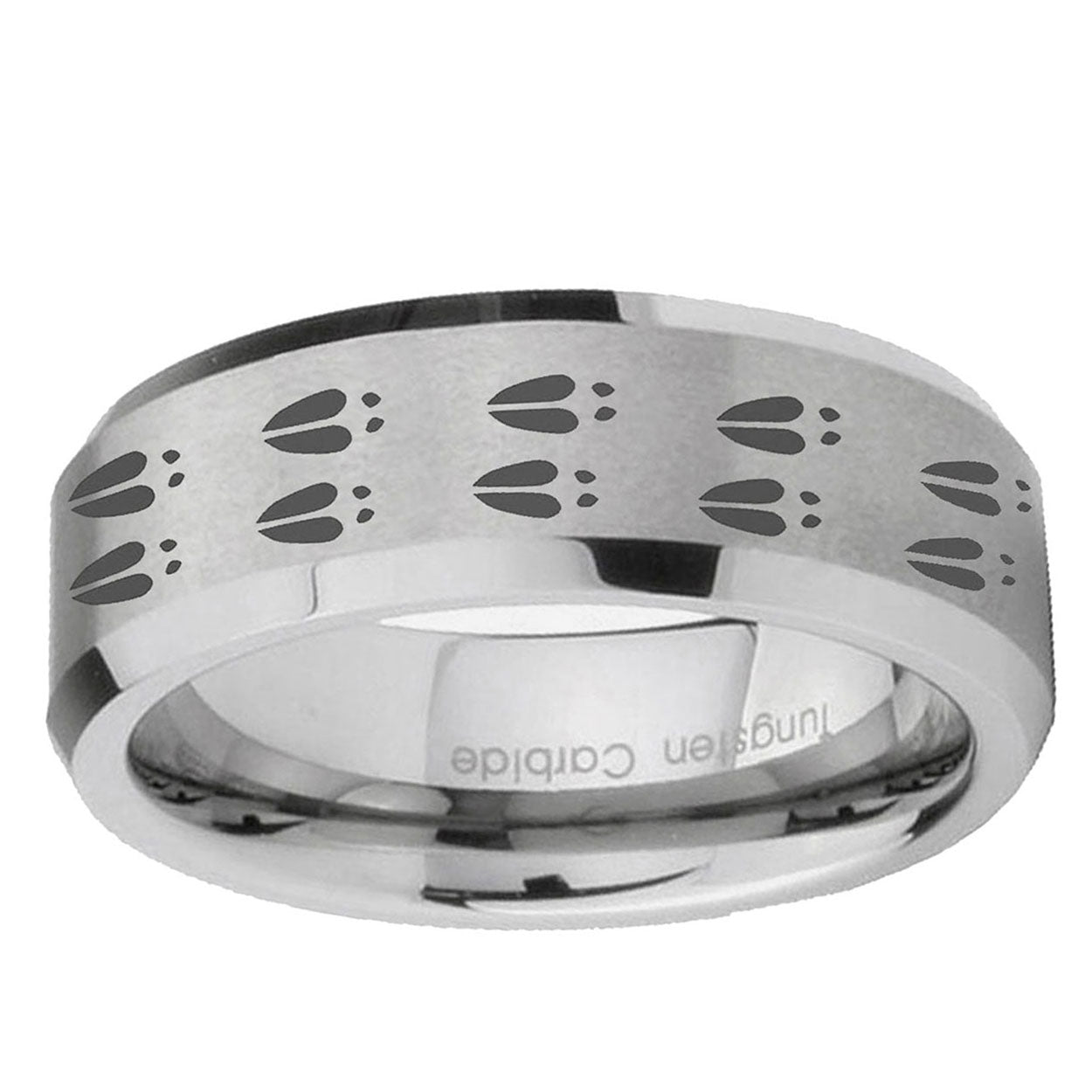 6MM Deer Tracks Beveled Brushed Gray Tungsten Mens Promise Ring