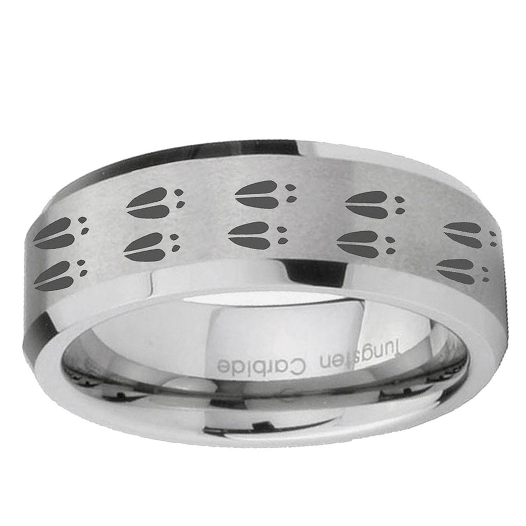 10mm Deer Tracks Beveled Edge Matte Grey Tungsten Ring