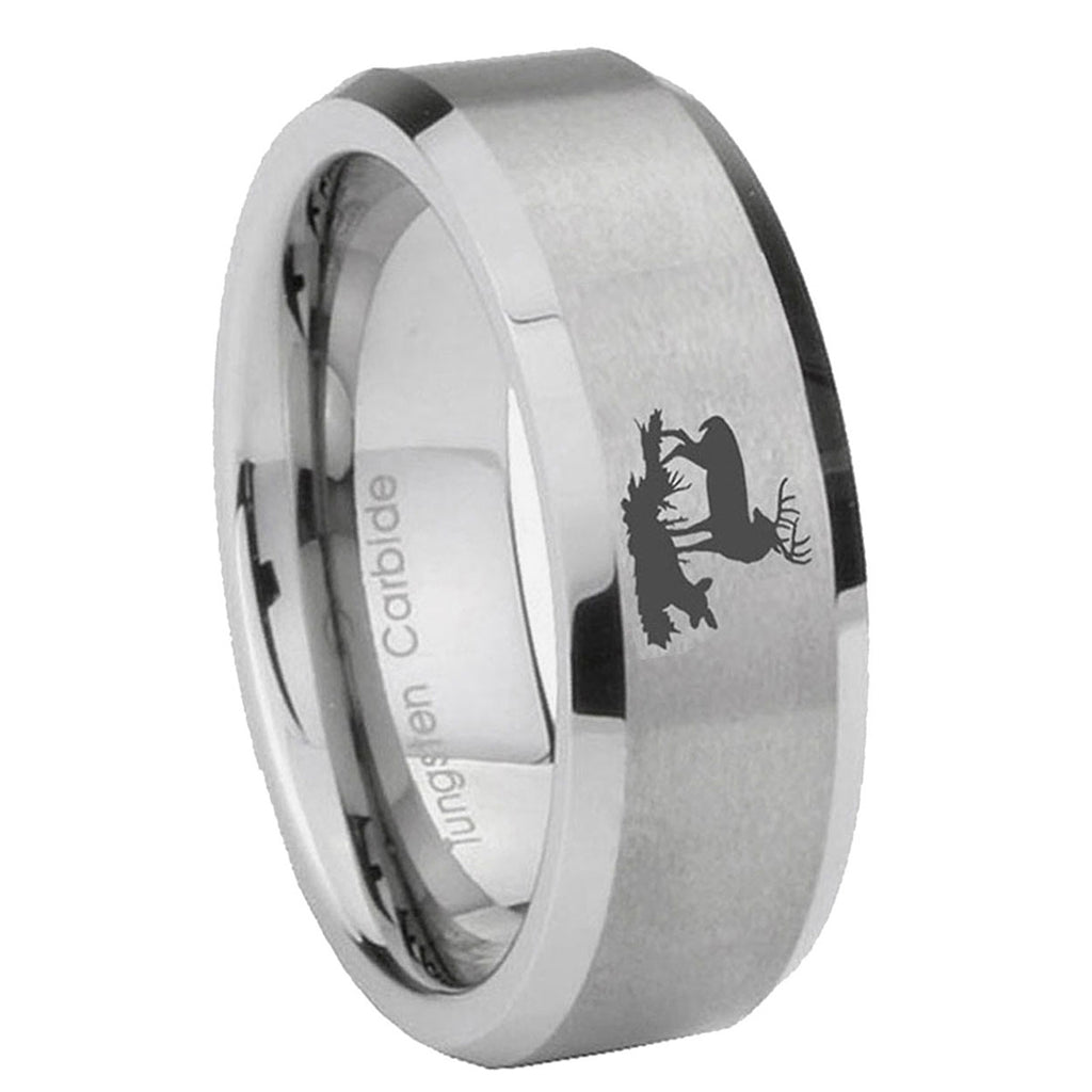 8MM Deer Hunting Gray Beveled Brushed Gray Tungsten Custom Ring