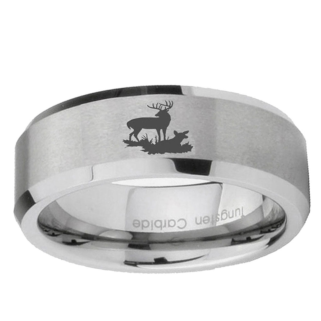 6MM Deer Hunting Gray Beveled Brushed Gray Tungsten Wedding Band