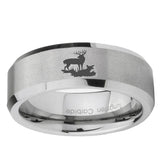 6, 8mm Deer Hunting Beveled Edge Brushed Grey Tungsten Mens Ring