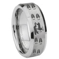 10mm Deer Hunting Tracks Beveled Edges Matte Grey Tungsten Carbide Custom Mens Ring