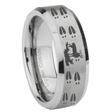 8mm Deer Hunting Tracks Beveled Edge Brushed Grey Tungsten Men's Ring