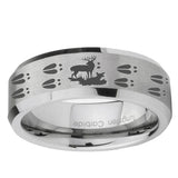 6, 8mm Deer Hunting Tracks Beveled Edge Brushed Grey Tungsten Men's Ring