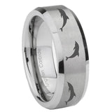 8mm Dolphins Beveled Edge Brushed Grey Tungsten Mens Ring Engraved