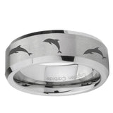 6, 8mm Dolphins Beveled Edge Brushed Grey Tungsten Ring