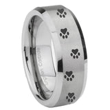 10mm-Paw-Print-Beveled-Edges-Matte-Grey-Tungsten-Carbide-Engagement-Ring