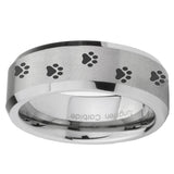 10mm-Paw-Print-Beveled-Edges-Matte-Grey-Tungsten-Carbide-Engagement-Ring