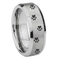 8MM Paw Print Beveled Brushed Gray Tungsten Wedding Band For Men