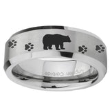 10mm-Bear-and-Paw-Beveled-Edges-Matte-Grey-Tungsten-Carbide-Engraved-Ring