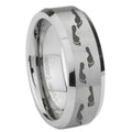 8MM Foot Print Beveled Brushed Gray Tungsten Promise Ring For Him