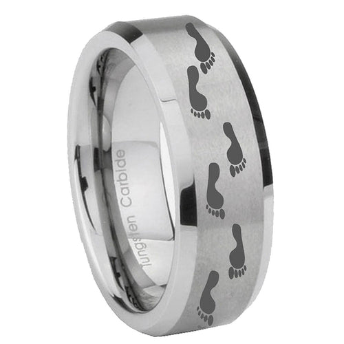 10mm Foot Print Beveled Edges Matte Grey Tungsten Carbide Mens Anniversary Ring