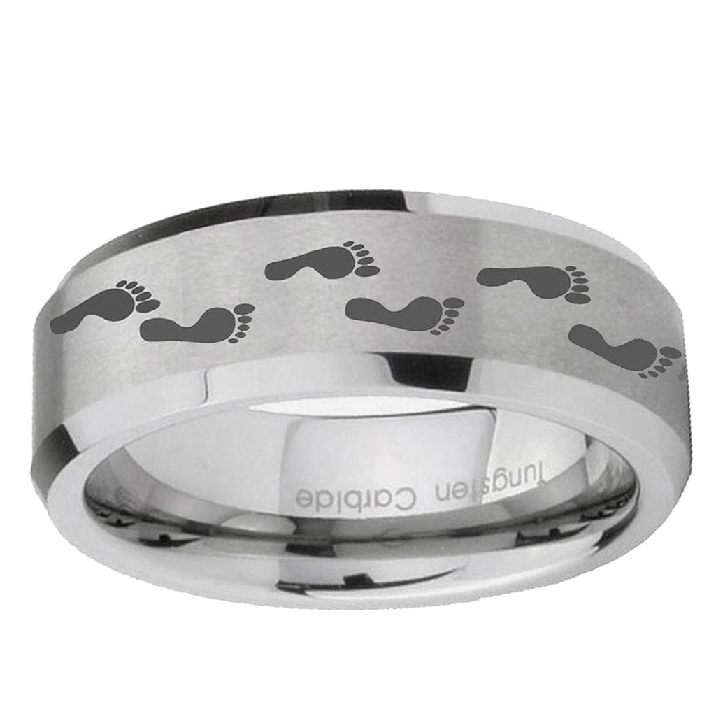 6MM Foot Print Beveled Brushed Gray Tungsten Promise Ring For Him