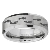 6, 8mm Foot Print Beveled Edge Brushed Grey Tungsten Wedding Rings