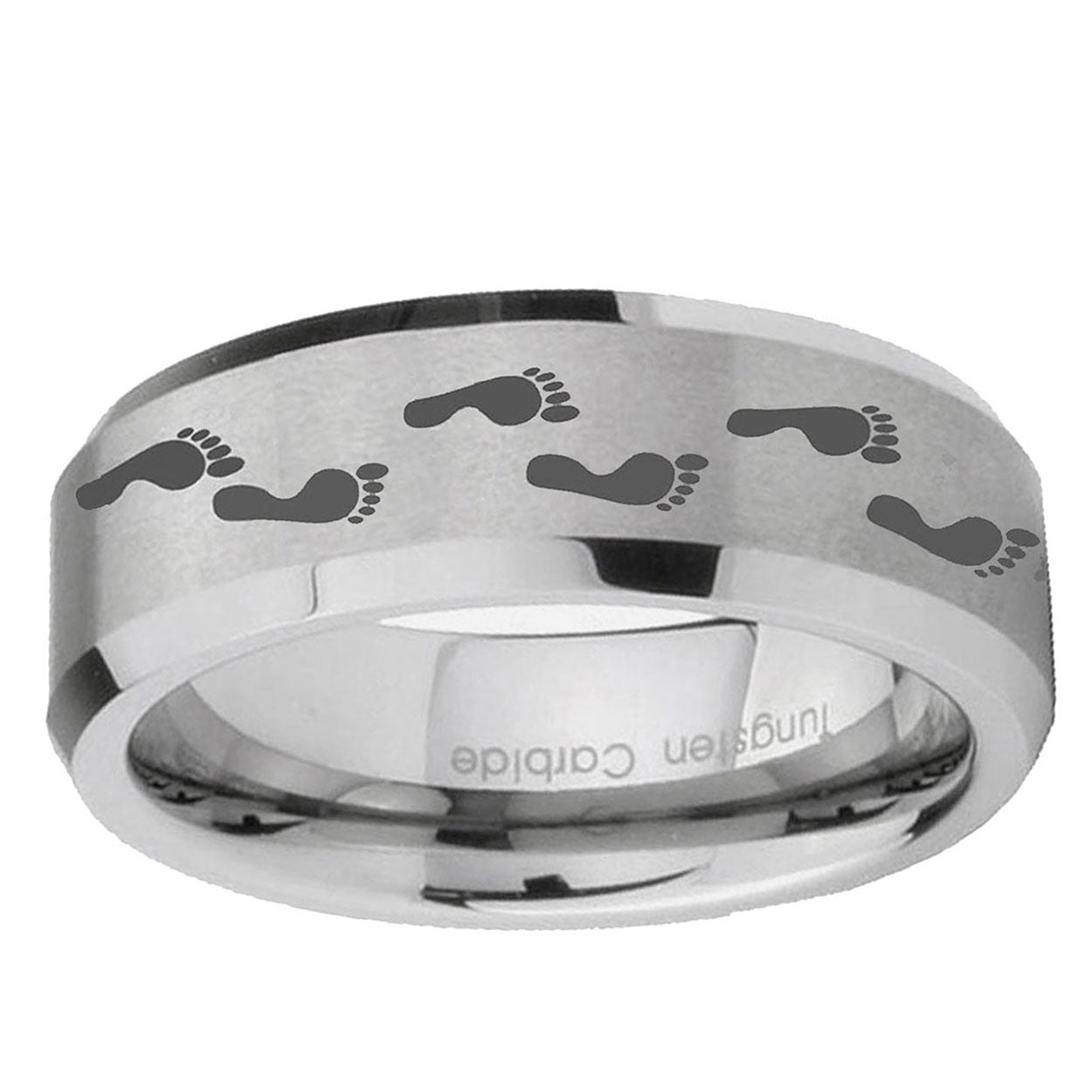 10mm Foot Print Beveled Edge Matte Grey Tungsten Ring