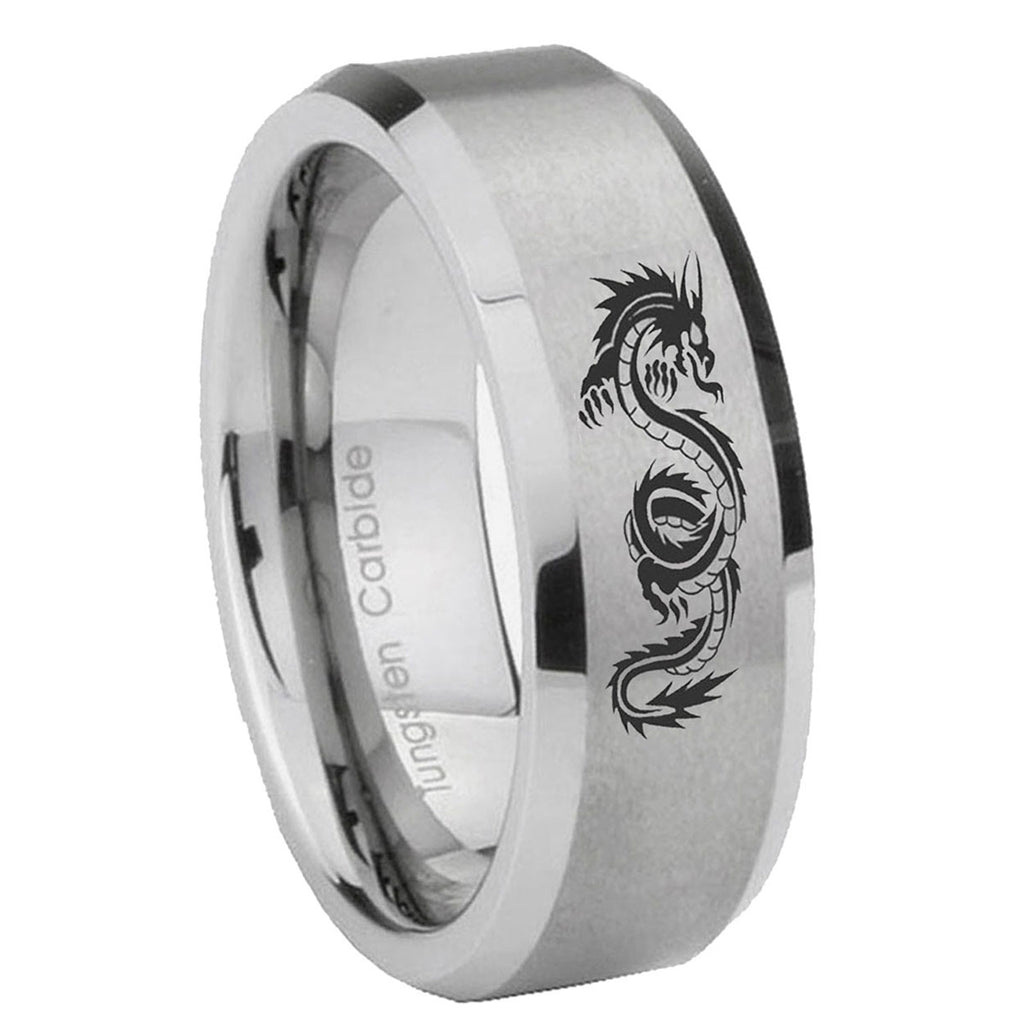 8MM Dragon Beveled Brushed Gray Tungsten Mens Engagement Ring