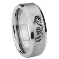 8MM Dragon Beveled Brushed Gray Tungsten Mens Engagement Ring