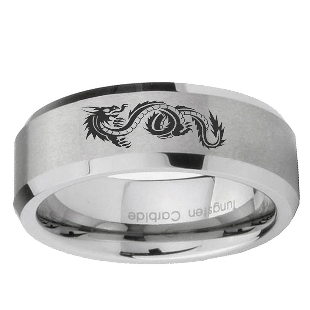 6MM Dragon Beveled Brushed Gray Tungsten Mens Engagement Ring