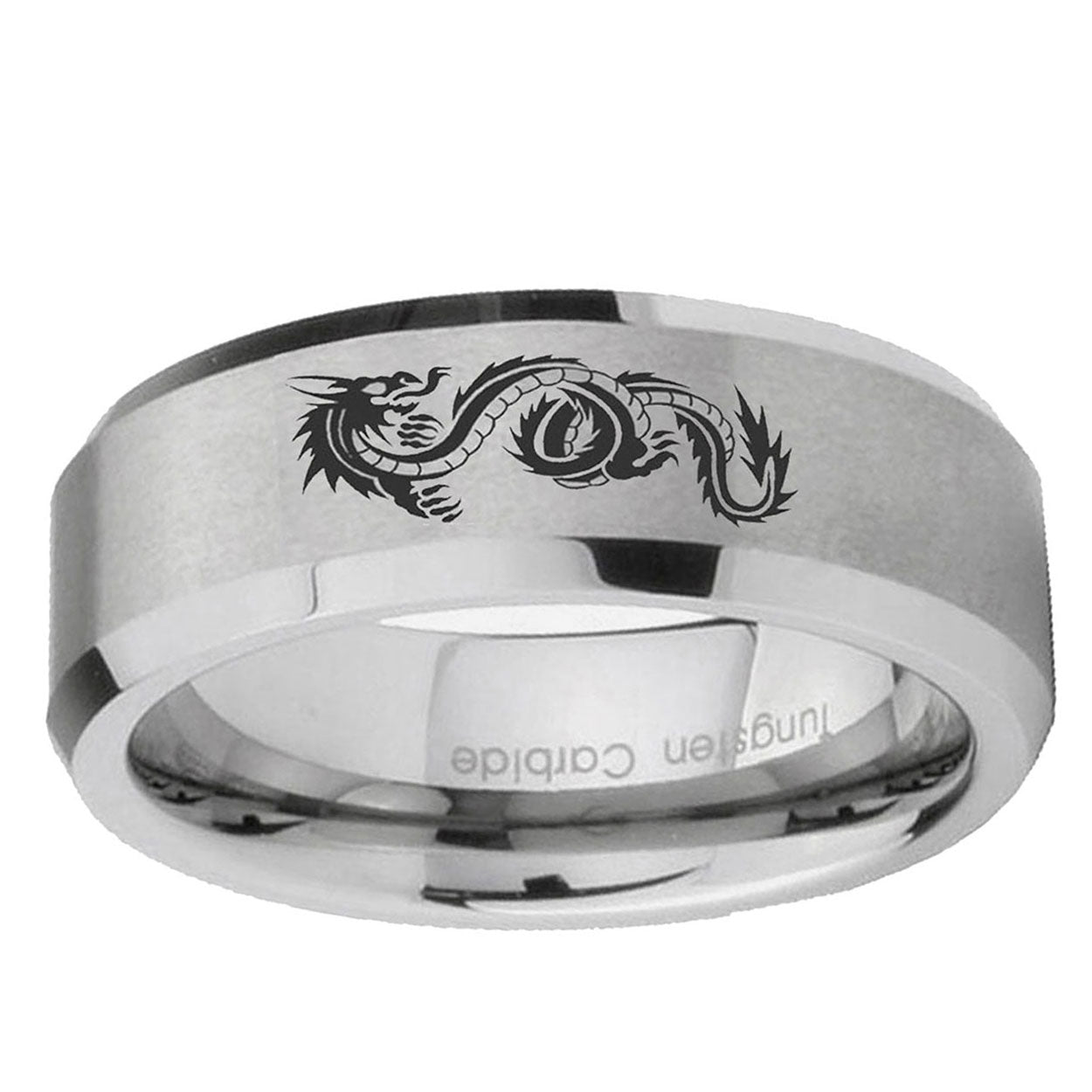 6MM Dragon Beveled Brushed Gray Tungsten Mens Engagement Ring