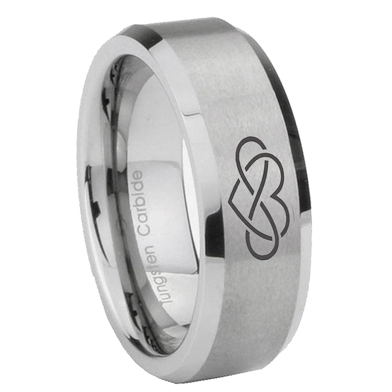 8MM Infinity Love Beveled Brushed Gray Tungsten Wedding Band
