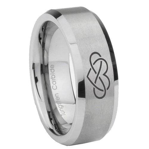 10mm Infinity Love Beveled Edges Matte Grey Tungsten Carbide Men's Engagement Band