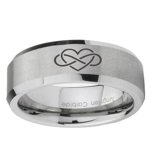 10mm Infinity Love Beveled Edge Matte Grey Tungsten Ring