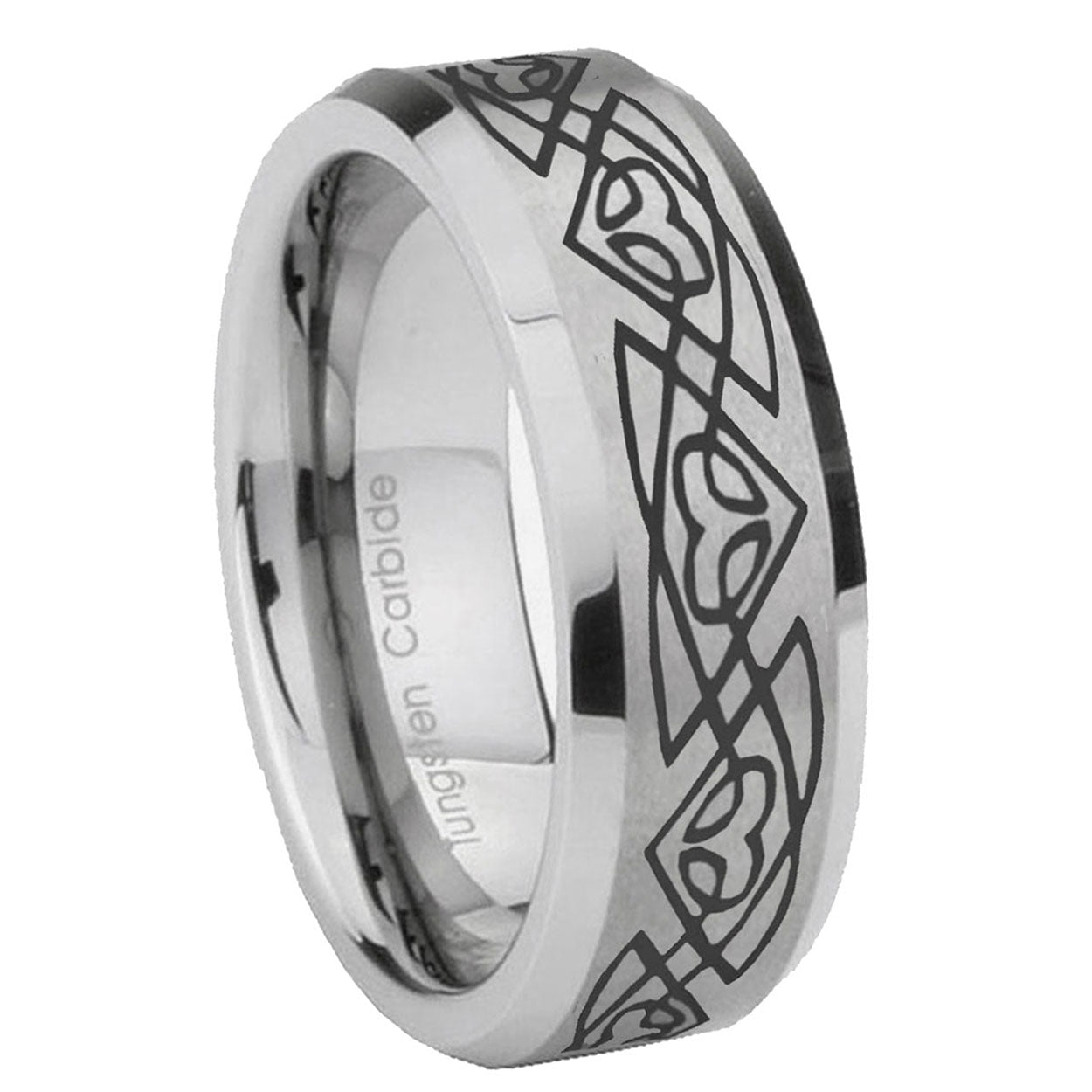 8MM Celtic Braided Beveled Brushed Gray Tungsten Band