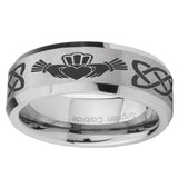 8mm-Irish-Claddagh-Beveled-Edges-Silver-Tungsten-Carbide-Men's-Engagement-Ring