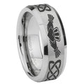 8MM Irish Claddagh Beveled Brushed Gray Tungsten Ring For Him