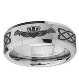 10mm Irish Claddagh Beveled Edge Matte Grey Tungsten Ring