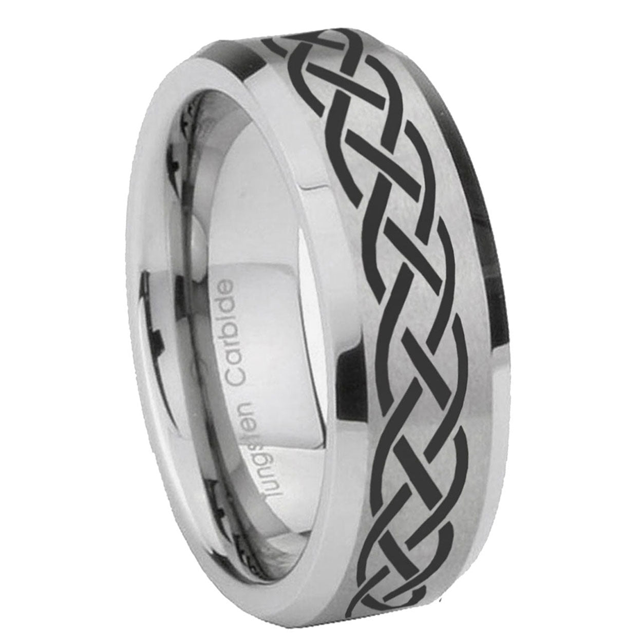 8MM Celtic Knot Beveled Brushed Gray Tungsten Male Wedding Band