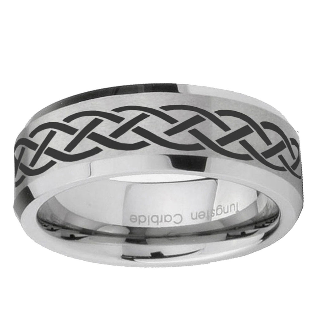 6MM Celtic Knot Beveled Brushed Gray Tungsten Male Wedding Band