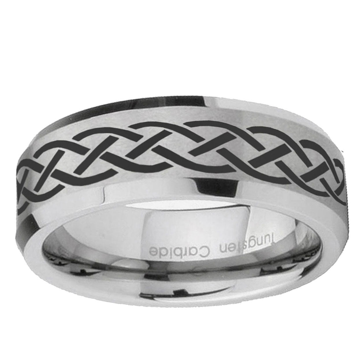 6MM Celtic Knot Beveled Brushed Gray Tungsten Male Wedding Band