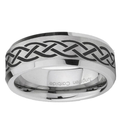 10mm Celtic Knot Beveled Edge Matte Grey Tungsten Ring