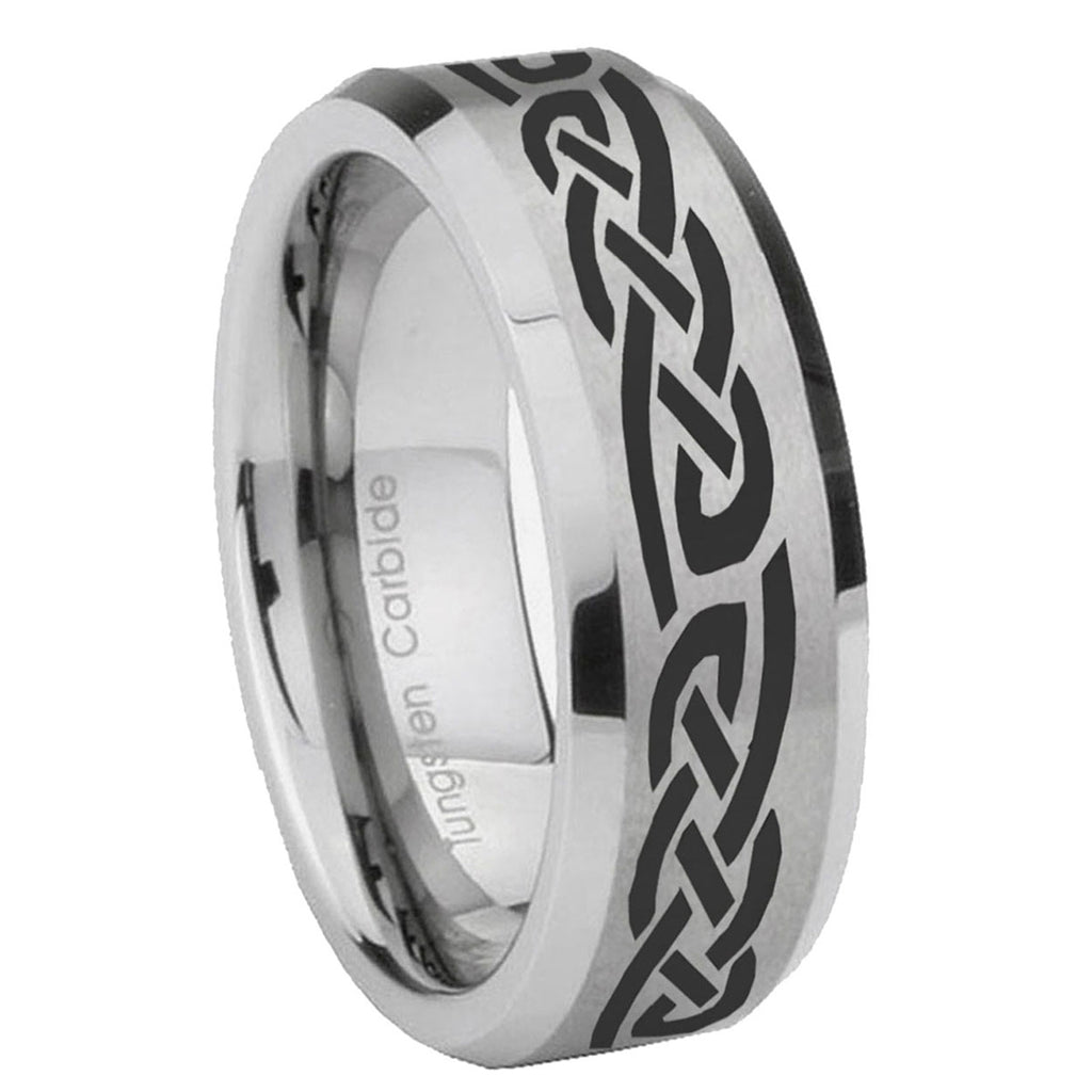 8MM Celtic Knot Infinity Love Beveled Brushed Gray Tungsten Band