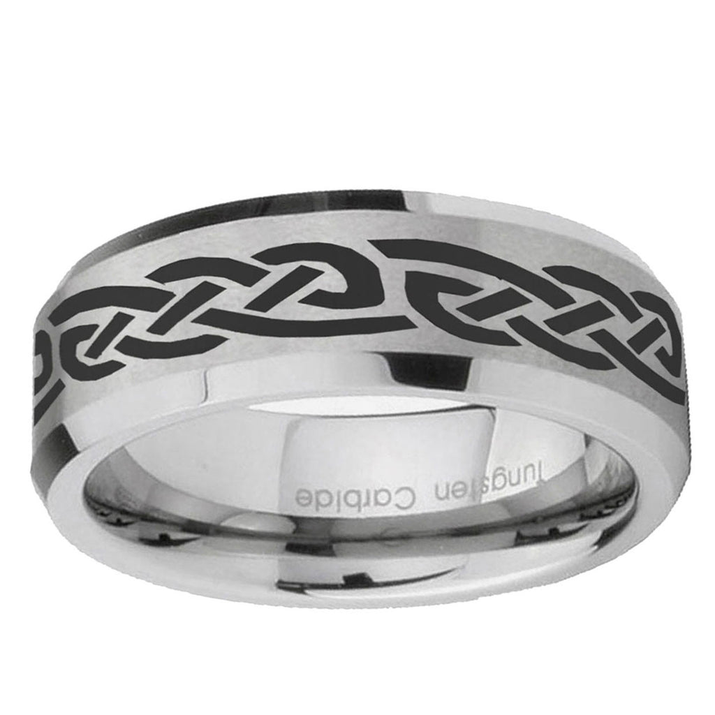 10mm Celtic Knot Infinity Love Beveled Edge Matte Grey Tungsten Ring