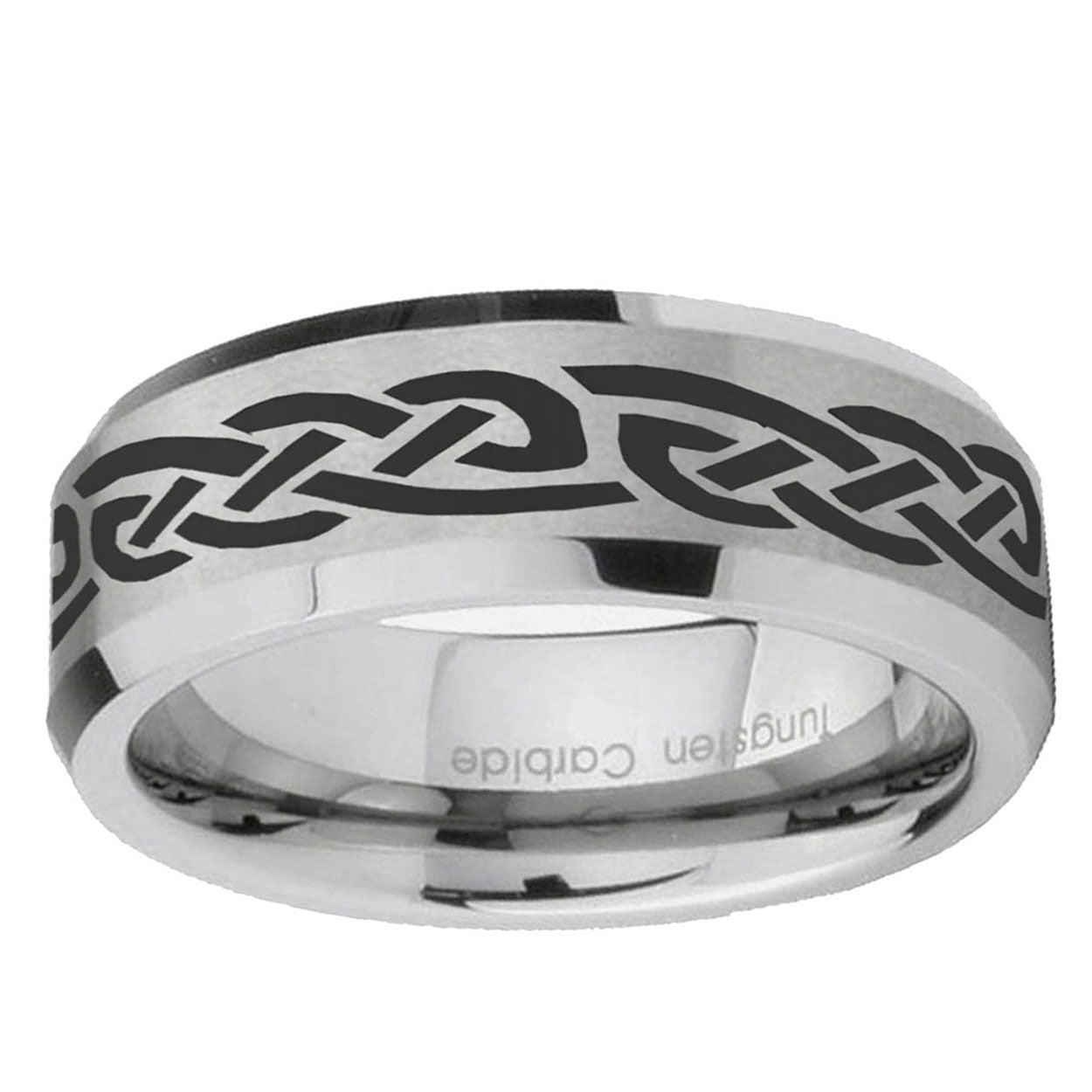 10mm Celtic Knot Infinity Love Beveled Edge Matte Grey Tungsten Ring