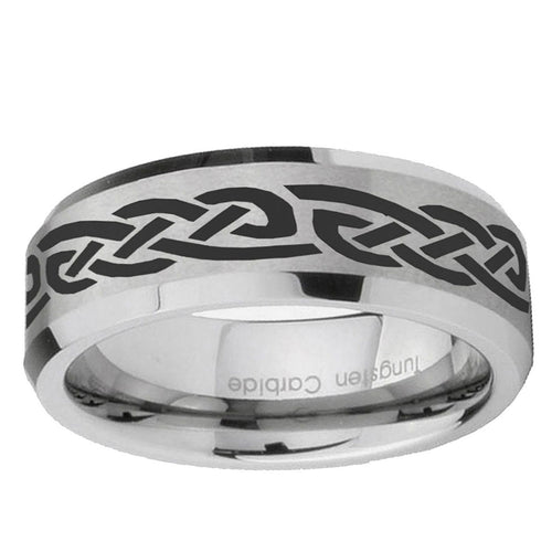 10mm Celtic Knot Infinity Love Beveled Edge Matte Grey Tungsten Ring