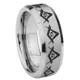 6, 8mm Masonic Square and Compass Beveled Edge Brushed Grey Tungsten Wedding Engagement Ring