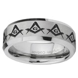 10mm-Masonic-Square-and-Compass-Beveled-Edges-Matte-Grey-Tungsten-Carbide-Mens-Ring-Engraved