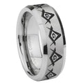 10mm Masonic Square and Compass Beveled Edges Matte Grey Tungsten Carbide Mens Ring Engraved