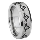 8mm Masonic Square and Compass Beveled Edge Brushed Grey Tungsten Wedding Engagement Ring