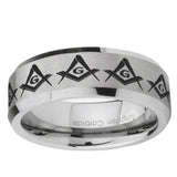 10mm Masonic Square and Compass Beveled Edge Matte Grey Tungsten Ring