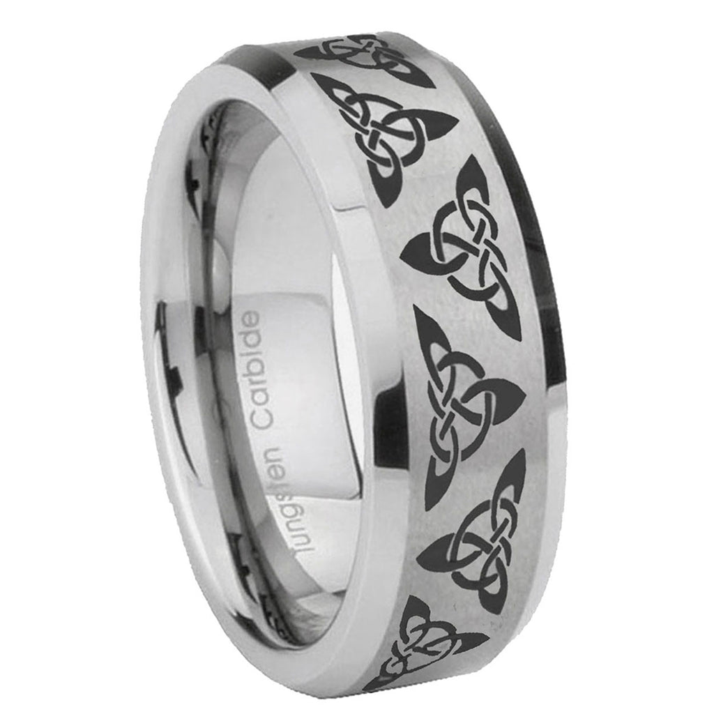 8MM Celtic Knot Beveled Brushed Gray Tungsten Promise Ring