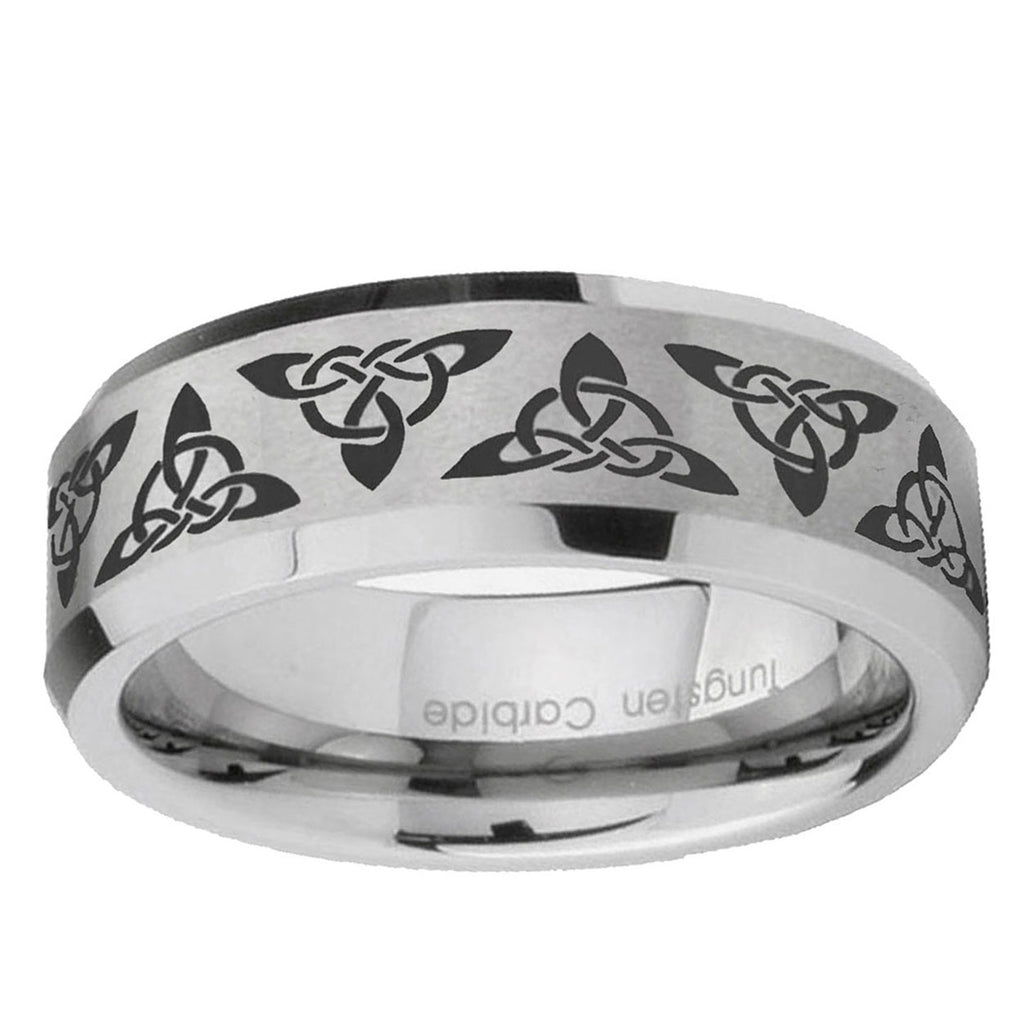 6MM Celtic Knot Beveled Brushed Gray Tungsten Promise Ring