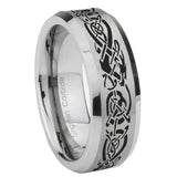 6, 8mm Celtic Knot Dragon Beveled Edge Brushed Grey Tungsten Mens Ring Personalized